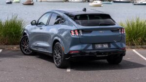 Ford CX727 Mustang Mach-E: blue rear angle